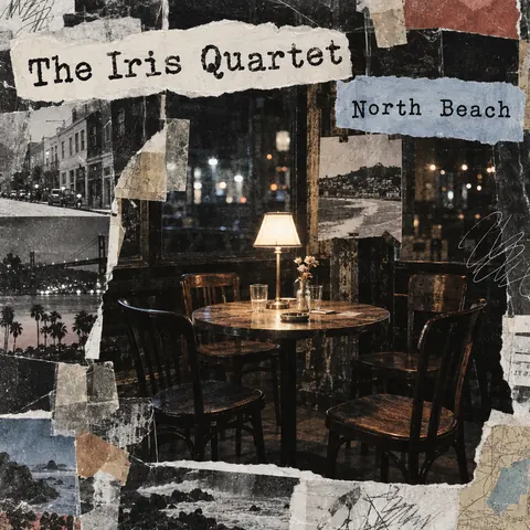 Zine Cut-and-Paste style album cover for a fictional album: North Beach