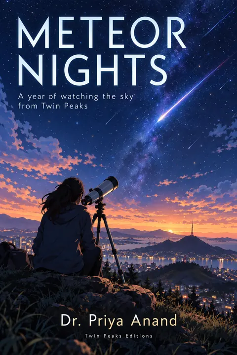 Anime style book cover for a fictional nonfiction: Meteor Nights