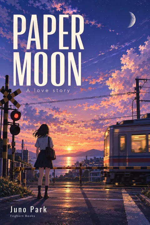Anime style book cover for a fictional fiction: Paper Moon