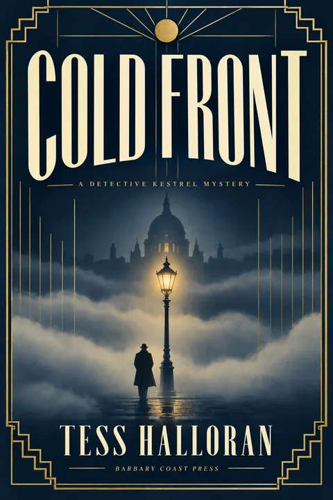 Art Deco style book cover for a fictional fiction: Cold Front