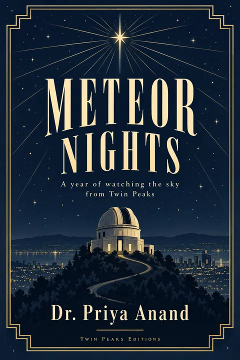 Art Deco style book cover for a fictional nonfiction: Meteor Nights