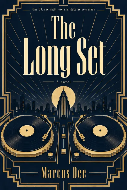 Art Deco style book cover for a fictional fiction: The Long Set