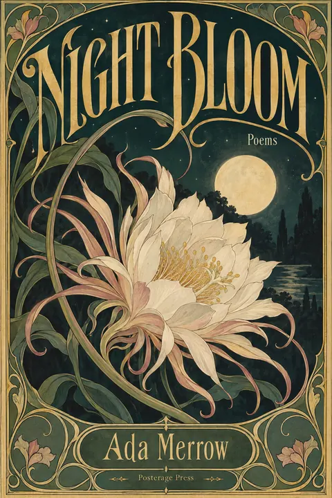 Art Nouveau style book cover for a fictional fiction: Night Bloom