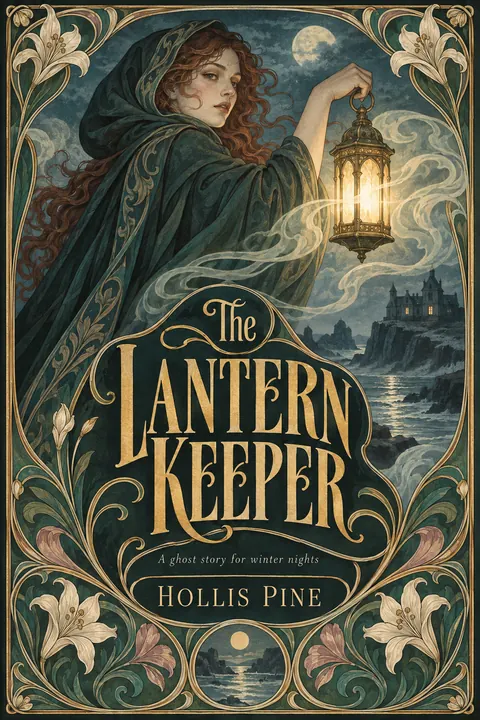 Art Nouveau style book cover for a fictional fiction: The Lantern Keeper