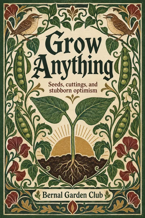 Arts and Crafts style book cover for a fictional nonfiction: Grow Anything