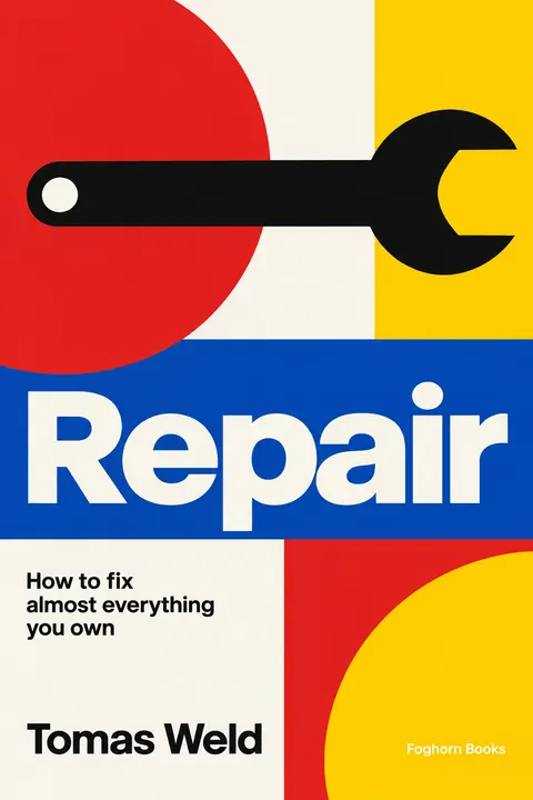 Bauhaus style book cover for a fictional nonfiction: Repair