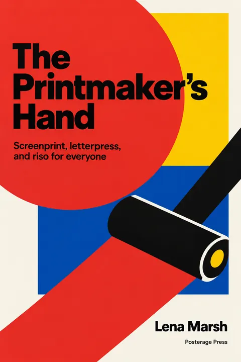 Bauhaus style book cover for a fictional nonfiction: The Printmaker's Hand