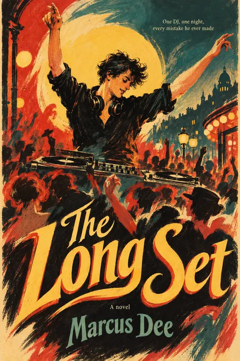 Belle Époque Lithograph style book cover for a fictional fiction: The Long Set