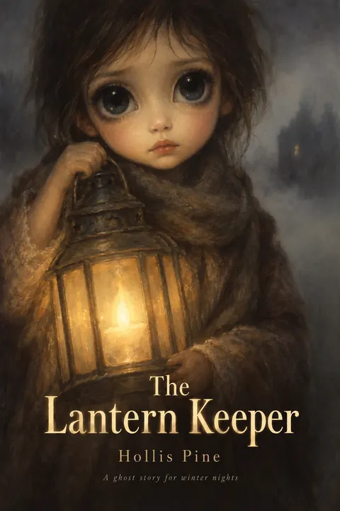 Big Eyes / Keane Waif style book cover for a fictional fiction: The Lantern Keeper