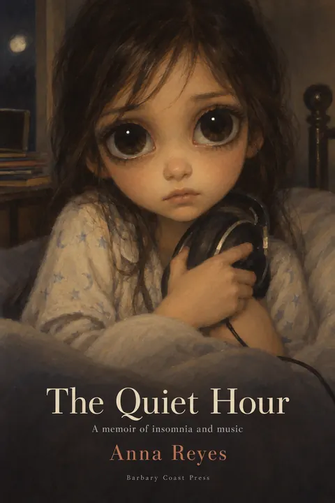 Big Eyes / Keane Waif style book cover for a fictional nonfiction: The Quiet Hour