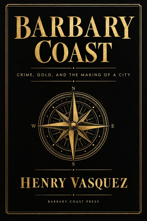 Black and Gold style book cover for a fictional nonfiction: Barbary Coast