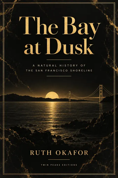 Black and Gold style book cover for a fictional nonfiction: The Bay at Dusk