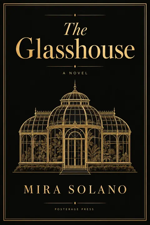Black and Gold style book cover for a fictional fiction: The Glasshouse