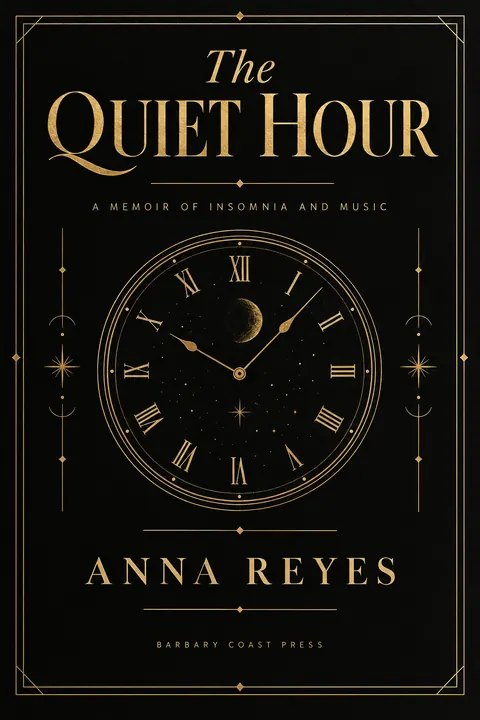 Black and Gold style book cover for a fictional nonfiction: The Quiet Hour