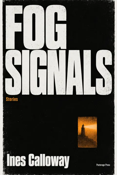 Brutalist Graphic Design style book cover for a fictional fiction: Fog Signals