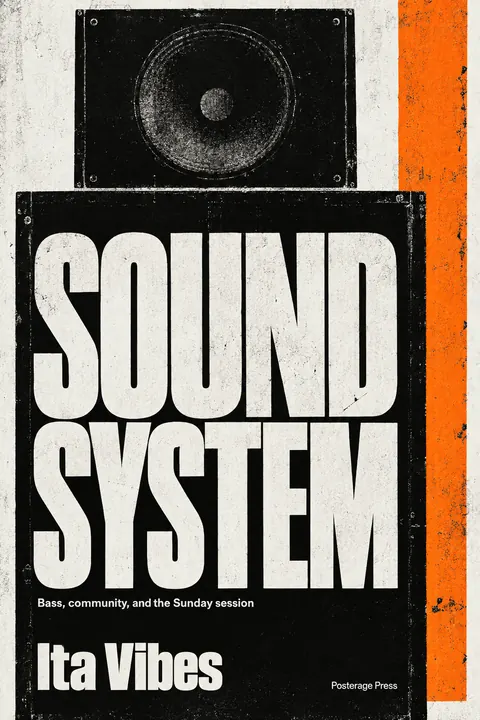 Brutalist Graphic Design style book cover for a fictional nonfiction: Sound System
