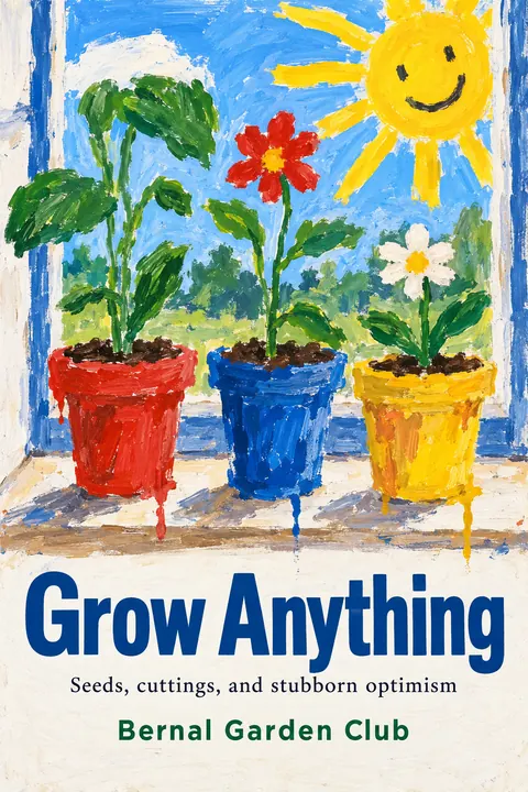 Child Poster Paint + Pro Typography style book cover for a fictional nonfiction: Grow Anything