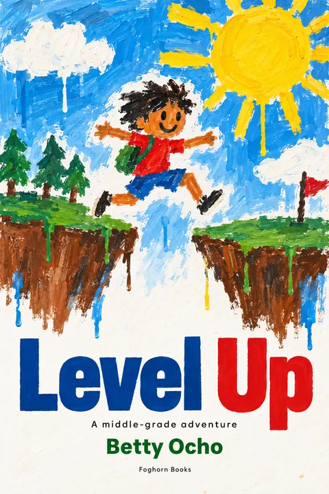 Child Poster Paint + Pro Typography style book cover for a fictional fiction: Level Up