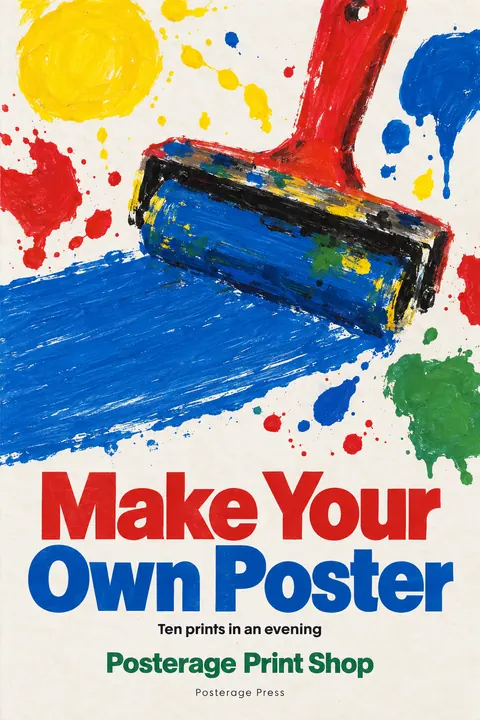 Child Poster Paint + Pro Typography style book cover for a fictional nonfiction: Make Your Own Poster