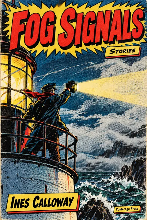Comic Book style book cover for a fictional fiction: Fog Signals