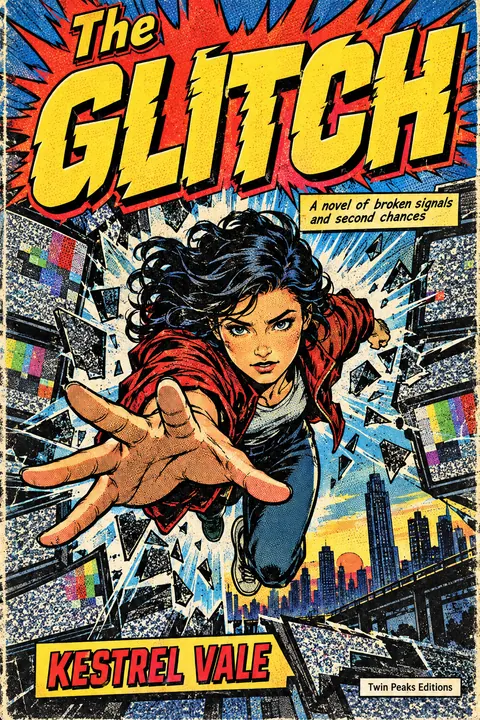 Comic Book style book cover for a fictional fiction: The Glitch