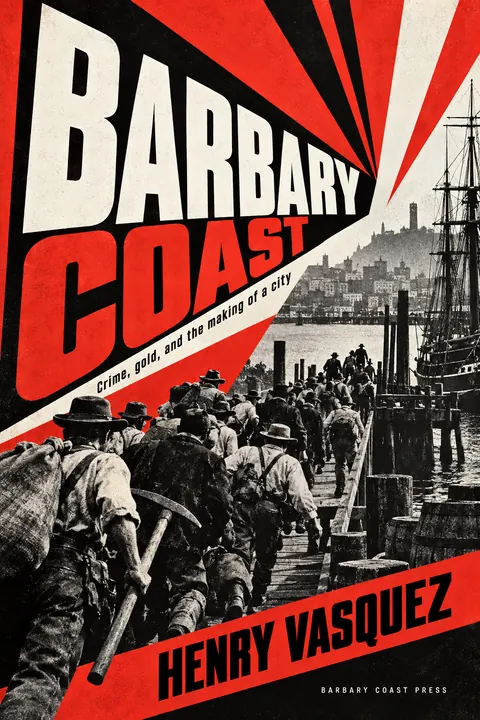 Constructivist style book cover for a fictional nonfiction: Barbary Coast