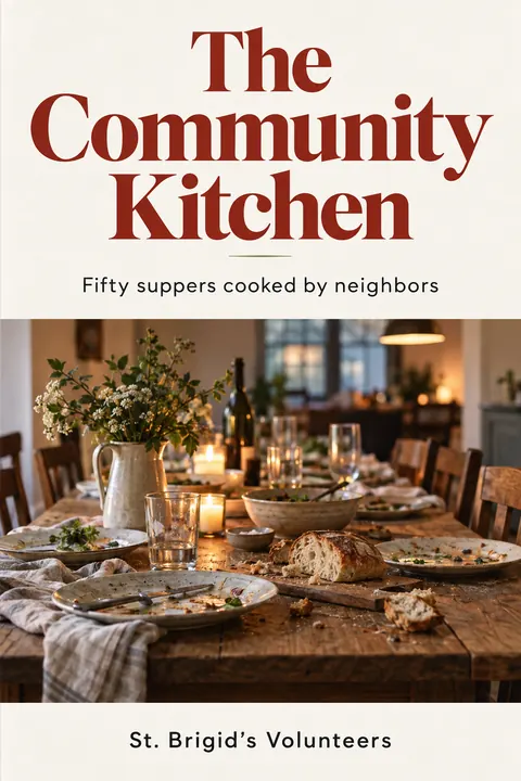 Contemporary Editorial style book cover for a fictional nonfiction: The Community Kitchen