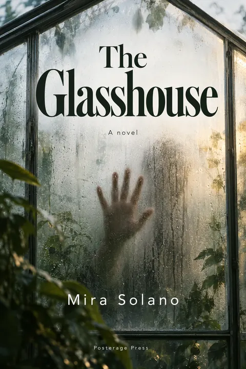 Contemporary Editorial style book cover for a fictional fiction: The Glasshouse