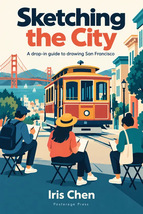 Contemporary Flat Illustration style book cover for a fictional nonfiction: Sketching the City