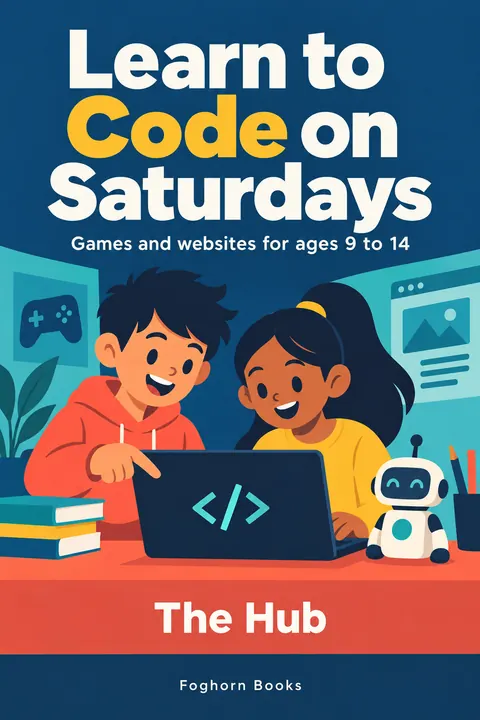 Contemporary Flat Illustration style book cover for a fictional nonfiction: Learn to Code on Saturdays