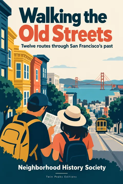 Contemporary Flat Illustration style book cover for a fictional nonfiction: Walking the Old Streets
