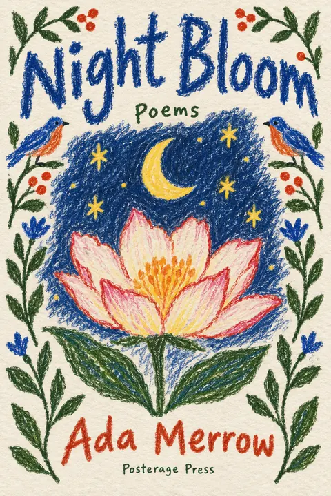 Crayon Folk Handmade style book cover for a fictional fiction: Night Bloom