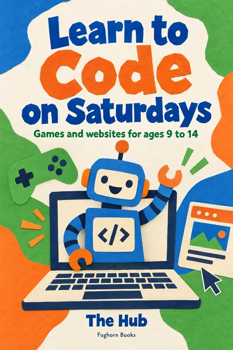 Cut paper style book cover for a fictional nonfiction: Learn to Code on Saturdays