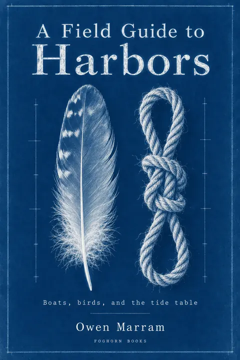 Cyanotype / Blueprint style book cover for a fictional nonfiction: A Field Guide to Harbors