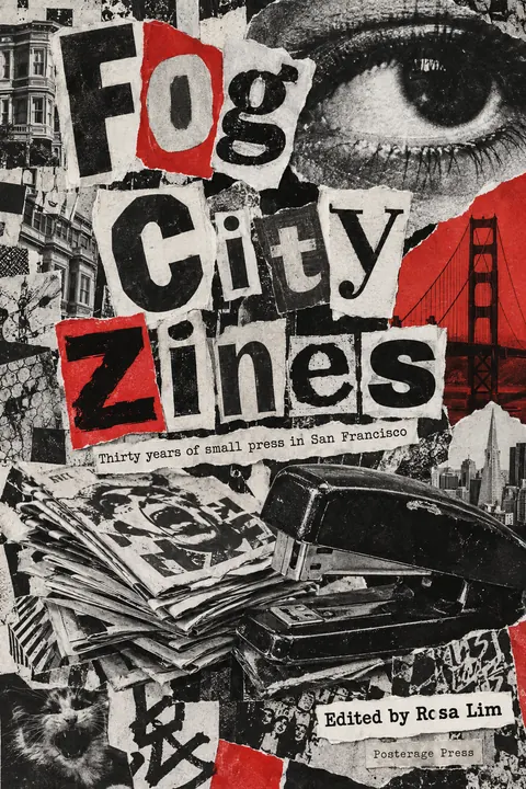 Dada Collage style book cover for a fictional nonfiction: Fog City Zines