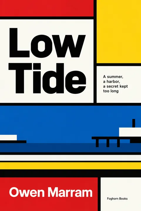 De Stijl style book cover for a fictional fiction: Low Tide