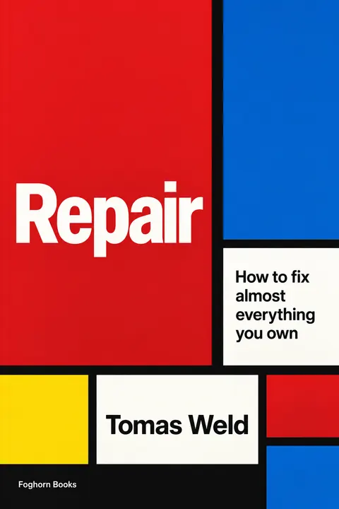 De Stijl style book cover for a fictional nonfiction: Repair