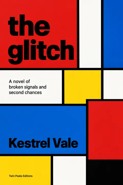 De Stijl style book cover for a fictional fiction: The Glitch