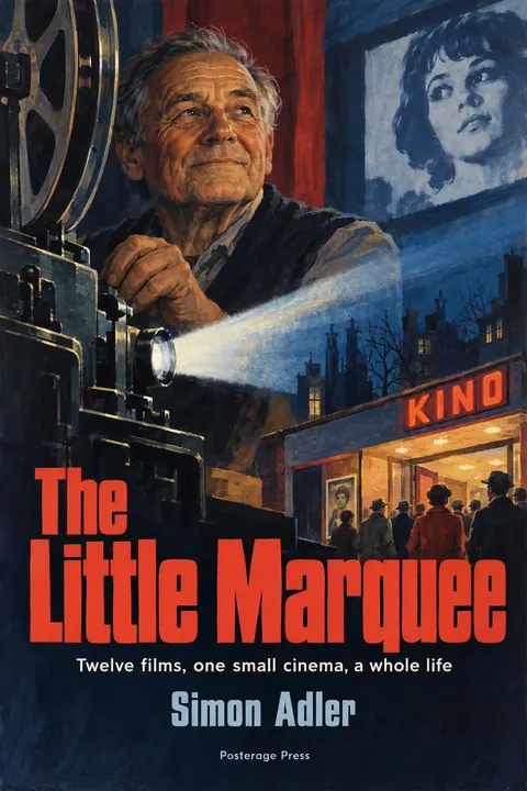East German DEFA Film Poster style book cover for a fictional fiction: The Little Marquee