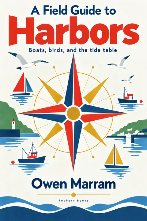 Festival of Britain style book cover for a fictional nonfiction: A Field Guide to Harbors