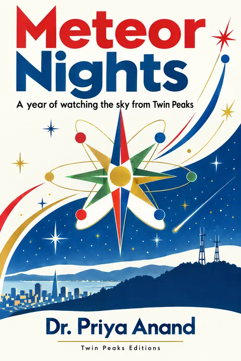 Festival of Britain style book cover for a fictional nonfiction: Meteor Nights