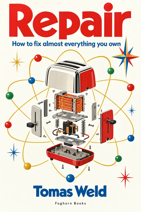 Festival of Britain style book cover for a fictional nonfiction: Repair