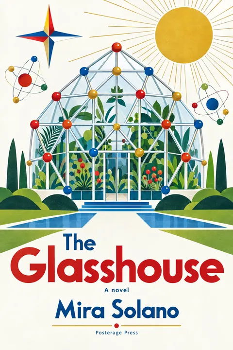 Festival of Britain style book cover for a fictional fiction: The Glasshouse