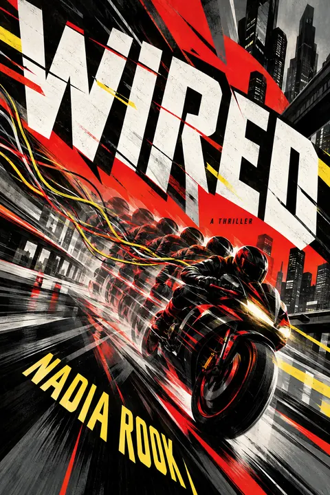 Futurist style book cover for a fictional fiction: Wired