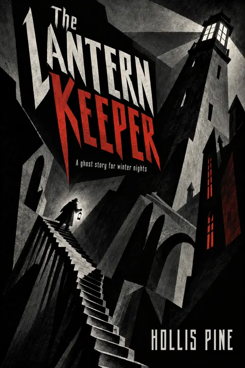 German Expressionist Film Poster style book cover for a fictional fiction: The Lantern Keeper