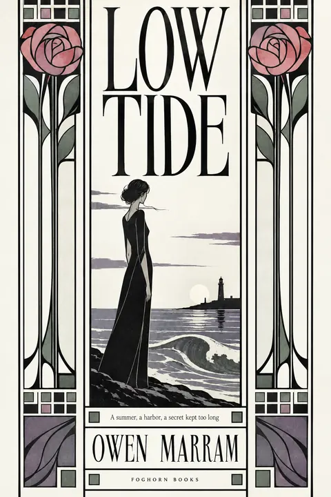 Glasgow Style style book cover for a fictional fiction: Low Tide