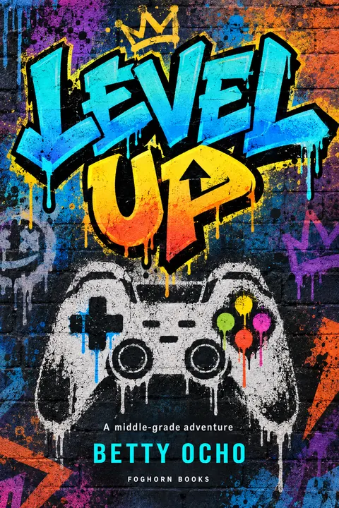 Graffiti / Street Art style book cover for a fictional fiction: Level Up