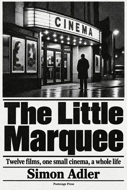 Halftone / Newsprint style book cover for a fictional fiction: The Little Marquee