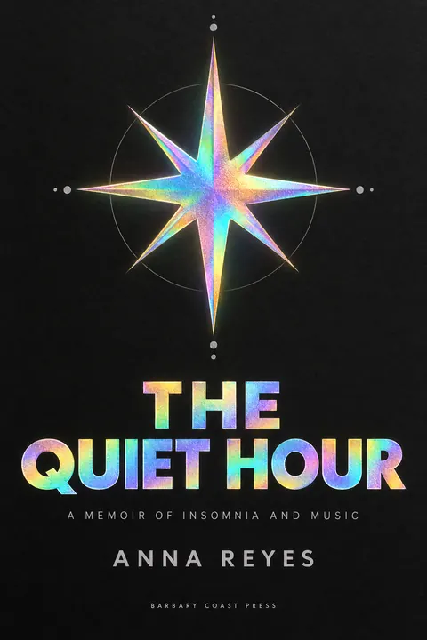 Holographic Foil style book cover for a fictional nonfiction: The Quiet Hour