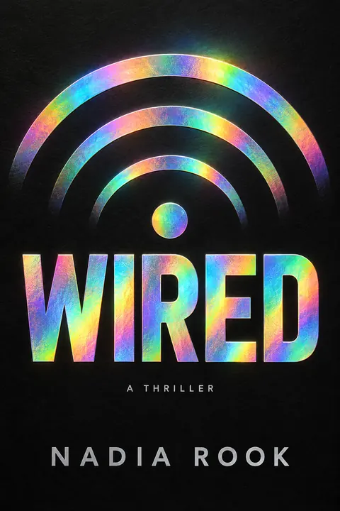 Holographic Foil style book cover for a fictional fiction: Wired